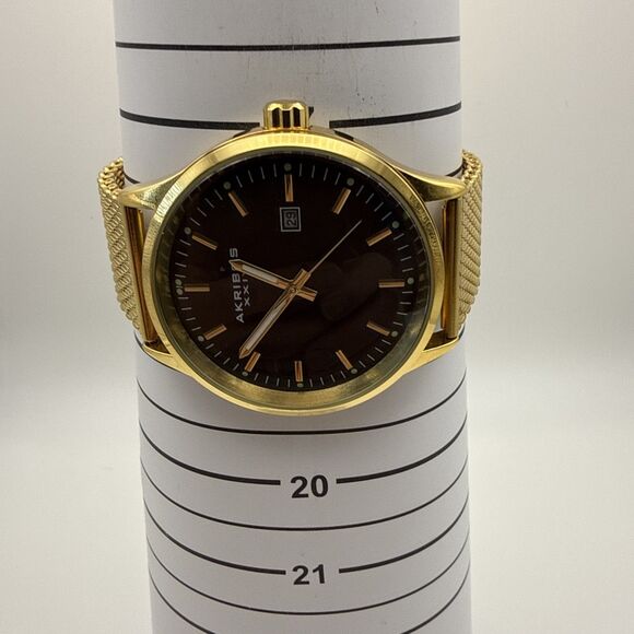 Akribos Xxiv Men's Watch Gold With Black Face New Battery - Picture 6 of 6